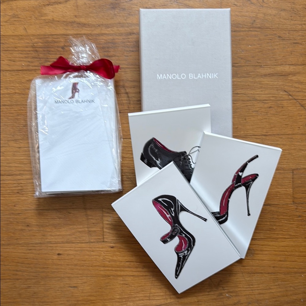 2 Sets of Manolo Blahnik Black and Red Shoe Notecards